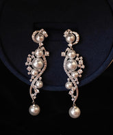 Classy White Stergild Silver Zircon Pearl Drop Earrings
