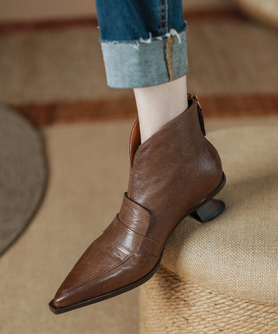 Black Boots Kitten Sheepskin French Splicing Pointed Toe Black Boots Kitten Sheepskin French Splicing Pointed Toe