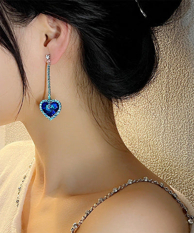 Original Design Blue Sterling Silver Zircon Floral Love Drop Earrings Original Design Blue Sterling Silver Zircon Floral Love Drop Earrings
