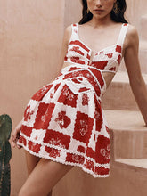 Vestido mini de corte A con escote en V, estampado floral decorativo único