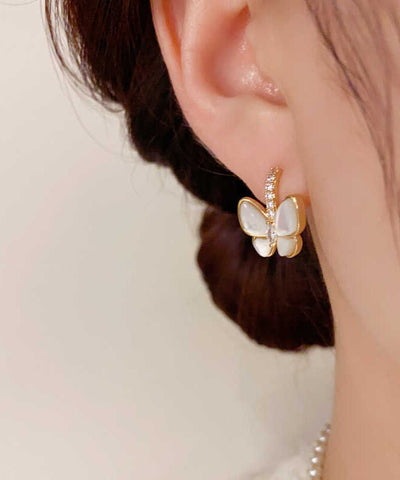 Modern Gold Copper Overgild Zircon Butterfly Hoop Earrings Modern Gold Copper Overgild Zircon Butterfly Hoop Earrings