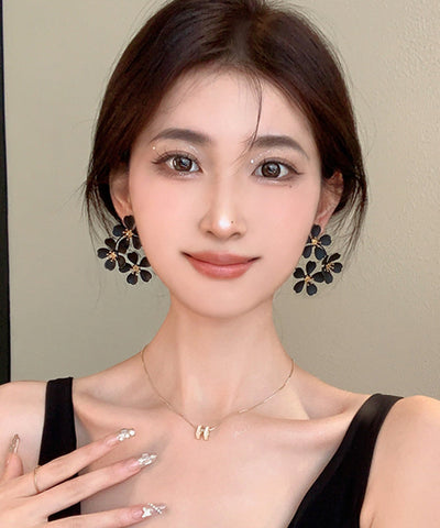 Oversize Black Sterling Silver Alloy Floral Stud Earrings Oversize Black Sterling Silver Alloy Floral Stud Earrings
