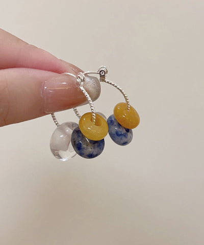 Handmade Colorblock Copper Alloy Gem Stone Beading Hoop Earrings Handmade Colorblock Copper Alloy Gem Stone Beading Hoop Earrings