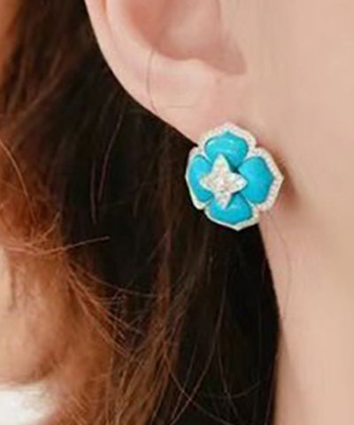 Pendientes de plata de ley azul con circonitas y turquesa  Pendientes de plata de ley azul con circonitas y turquesa