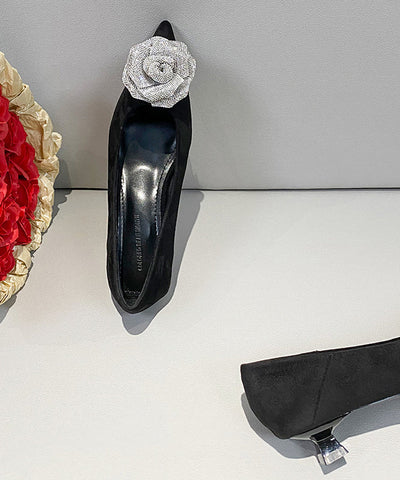 Black Splicing Suede Kitten Heel Shoes Pointed Toe Black Splicing Suede Kitten Heel Shoes Pointed Toe