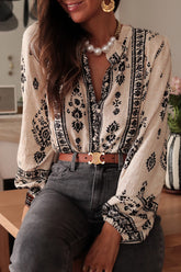 Blusas con botones y cuello de hoja de loto con estampado geométrico de celebridades