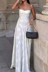 Maxikleid aus Jacquard mit Blumenmuster, Quasten und Schnürung