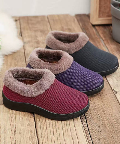 Comfortable Flat Feet Shoes Red Cotton Fabric Fuzzy Wool Lined Comfortable Flat Feet Shoes Red Cotton Fabric Fuzzy Wool Lined