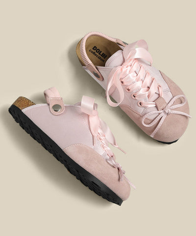 Niedliche rosa Plateau-Schuhe mit Schleife und Schnürung  Niedliche rosa Plateau-Schuhe mit Schleife und Schnürung