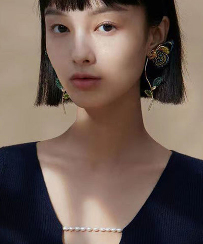 Handmade Colorblock Sterling Silver Overgild Embroidery Butterfly Detachable Drop Earrings Handmade Colorblock Sterling Silver Overgild Embroidery Butterfly Detachable Drop Earrings