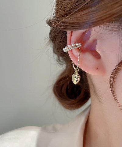 Modern Gold Alloy Zircon Pearl Love Drop Earrings Modern Gold Alloy Zircon Pearl Love Drop Earrings