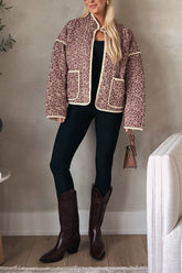 Meridress Steppmantel mit Stehkragen und offener Vorderseite und Blumendruck