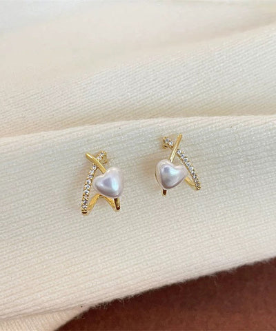 Pendientes de plata de ley dorada con circonitas y perlas  Pendientes de plata de ley dorada con circonitas y perlas