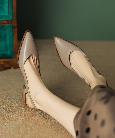 Chic Chunky Sandals Brown Cowhide Leather Pointed Toe Chic Chunky Sandals Brown Cowhide Leather Pointed Toe