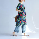 Vintage Lose Frauen Druck Taste Tasche Kleid