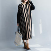 Pullover black striped Sweater dress outfit Street Style oversized o neck knit dress