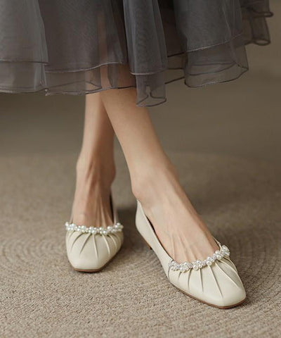 Classy Mulberry Flat Shoes Cowhide Leather Soft Splicing Nail Bead Classy Mulberry Flat Shoes Cowhide Leather Soft Splicing Nail Bead