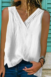 V Neck Split Side Solid Color Tank Top