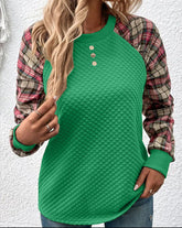 Women Diamond Plaid Stitching Long Sleeve Crew Neck Casual Sweater Women