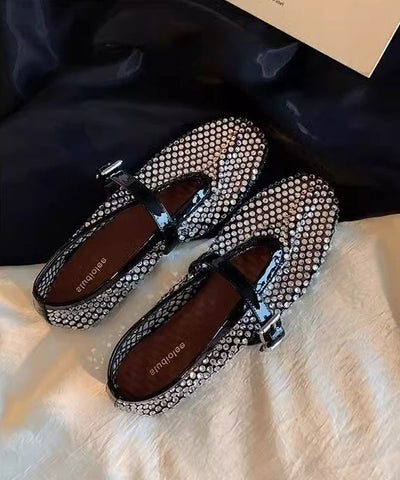 Black Walking Sandals Comfy Splicing Hollow Out Zircon Buckle Strap Black Walking Sandals Comfy Splicing Hollow Out Zircon Buckle Strap