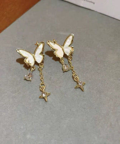 Original Design Gold Alloy Pearl Butterfly Star Tassel Drop Earrings Original Design Gold Alloy Pearl Butterfly Star Tassel Drop Earrings