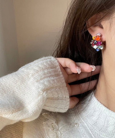 New Rainbow Sterling Silver Crystal Floral Stud Earrings New Rainbow Sterling Silver Crystal Floral Stud Earrings