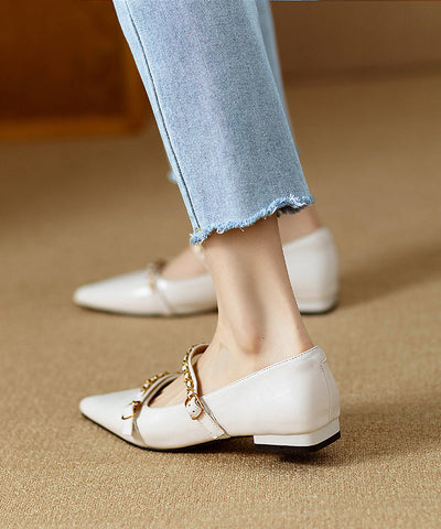 Classy Splicing Flat Shoes Black Cowhide Leather Pointed Toe Classy Splicing Flat Shoes Black Cowhide Leather Pointed Toe
