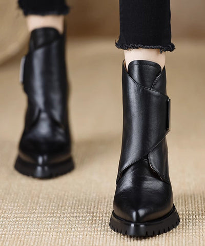 Classy Black Splicing Chunky Heel Ankle Boots Classy Black Splicing Chunky Heel Ankle Boots
