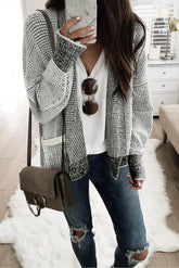 cozy gray oversized waffle knit cardigan