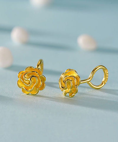 Handmade Gold Sterling Silver Overgild Rose Stud Earrings Handmade Gold Sterling Silver Overgild Rose Stud Earrings
