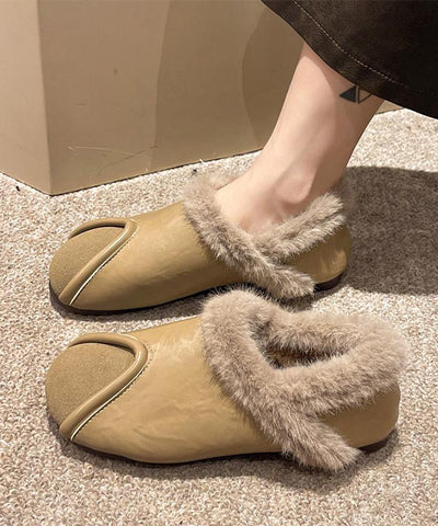 Casual Khaki Comfy Splicing Flat Feet Shoes Fuzzy Wool Lined Casual Khaki Comfy Splicing Flat Feet Shoes Fuzzy Wool Lined
