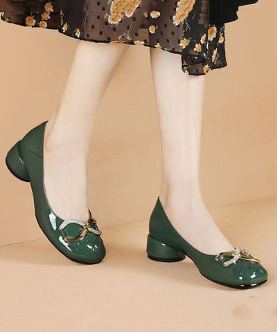 Green Loafer Shoes Chunky Faux Leather Stylish Splicing Green Loafer Shoes Chunky Faux Leather Stylish Splicing