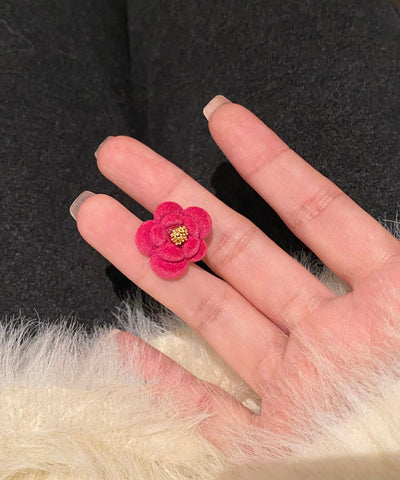 Original Design Red Alloy Flocking Camellia Flower Stud Earrings Original Design Red Alloy Flocking Camellia Flower Stud Earrings