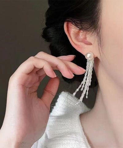 Modern Silk Sterling Silver Alloy Pear Tassel Drop Earrings Modern Silk Sterling Silver Alloy Pear Tassel Drop Earrings