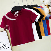 Camiseta corta verde de algodón liso para mujer, cuello redondo, manga corta, cintura alta, ajustada, deportiva.