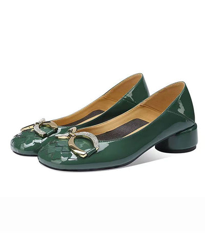 Green Loafer Shoes Chunky Faux Leather Stylish Splicing Green Loafer Shoes Chunky Faux Leather Stylish Splicing