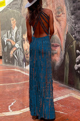 Meridress Criss Cross Maxikleid mit offenem Rücken und Batikmuster (6 Farben erhältlich)