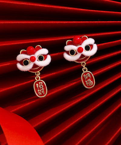 New Red Copper 14K Gold 14K Gold Lion Dance Drop Earrings New Red Copper 14K Gold 14K Gold Lion Dance Drop Earrings