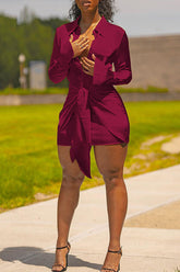 Modernes, langärmliges, einfarbiges Minikleid aus Viskose mit Knoten