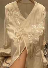 Neu Apricot Bestickt Chinesischen Taste Seide Baumwolle Blusen