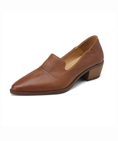 Classy Chunky Loafer Shoes Brown Sheepskin Pointed Toe Classy Chunky Loafer Shoes Brown Sheepskin Pointed Toe