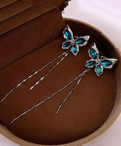 Skinny Blue Copper Zircon Butterfly Tassel Drop Earrings Skinny Blue Copper Zircon Butterfly Tassel Drop Earrings