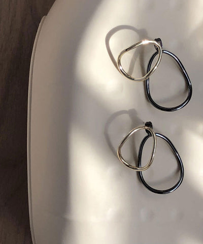 Loose Colorblock Sterling Silver Geometry Ellipse Hoop Earrings Loose Colorblock Sterling Silver Geometry Ellipse Hoop Earrings