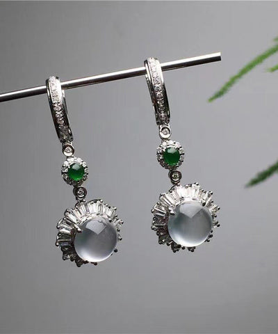 Fine Silk Sterling Silver Jade Glass Drop Earrings Fine Silk Sterling Silver Jade Glass Drop Earrings