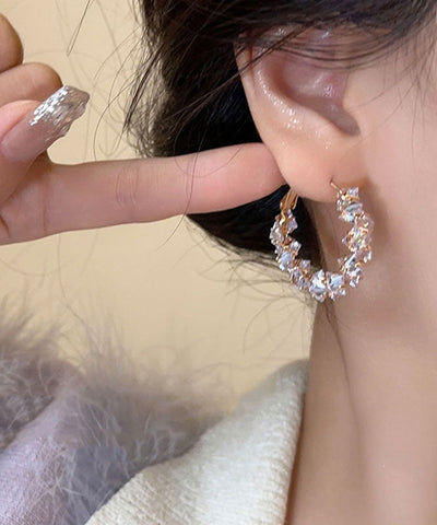 Modern Gold Copper Overgild Zircon Hoop Earrings Modern Gold Copper Overgild Zircon Hoop Earrings