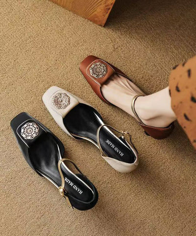Beautiful Brown Cowhide Leather Splicing Sandals Buckle Strap Beautiful Brown Cowhide Leather Splicing Sandals Buckle Strap