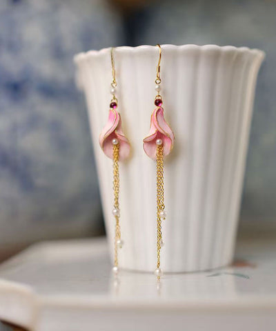 Beautiful Pink Sterling Silver Overgild Pearl Horseshoe Lotus Tassel Drop Earrings Beautiful Pink Sterling Silver Overgild Pearl Horseshoe Lotus Tassel Drop Earrings