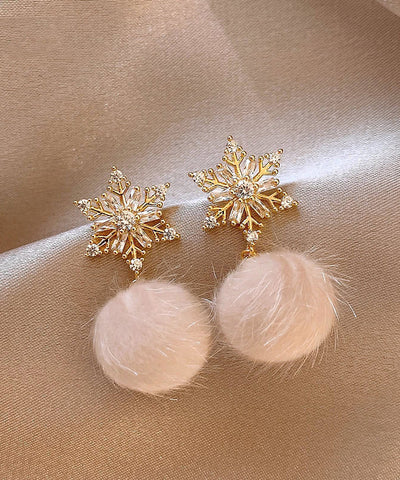 Modern Pink Sterling Silver Overgild Snowflake Fuzzy Ball Decorated Drop Earrings Modern Pink Sterling Silver Overgild Snowflake Fuzzy Ball Decorated Drop Earrings