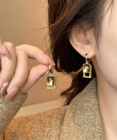Original Design Coffee Alloy Crystal Zircon Drop Earrings Original Design Coffee Alloy Crystal Zircon Drop Earrings