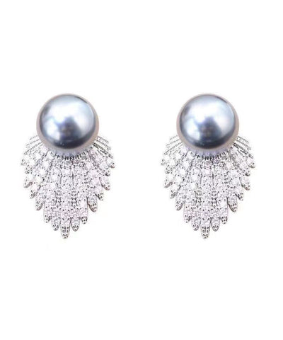 Fine Grey Sterling Silver Pearl Zircon Stud Earrings Fine Grey Sterling Silver Pearl Zircon Stud Earrings